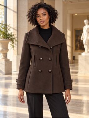 Aritzia Talula Babaton Howell Wool Cashmere DB Peacoat M Brown Made Canada